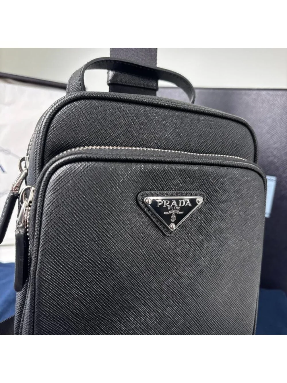 Prada Saffiano Leather Shoulder Bag Black